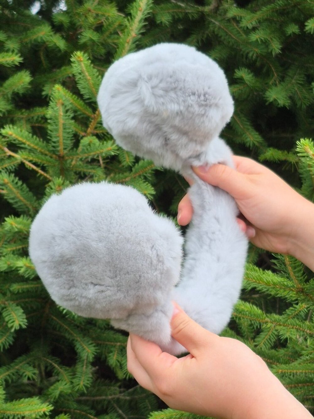 Light Gray Genuine Rabbit Fur Earmuffs, Real Fur Warm Plush Winter Head Warmers - Picture 3 of 7